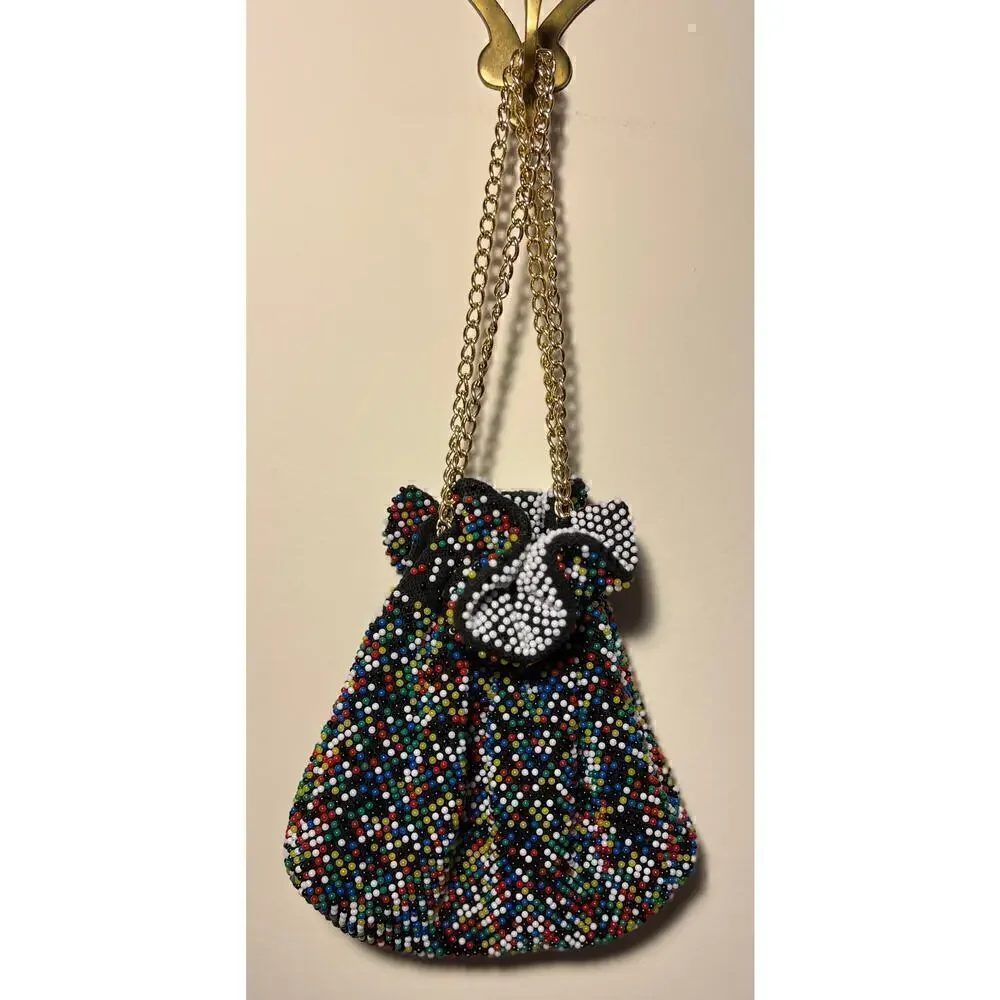 Vintage Reversible Beaded Draw string Bag